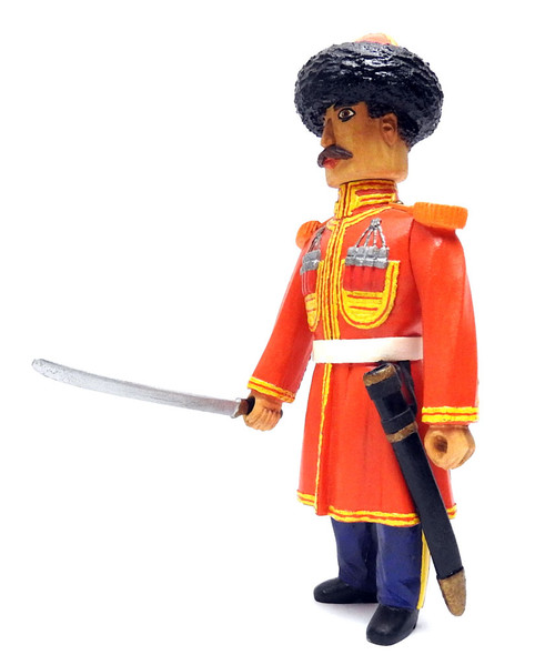 Life Guard Cossack Figure. Beautifully detailed, lovingly recreated and painted carved figure of an aide-de-camp uniform circa 1900 - scarlet cherkesska with gold edging and pipings, beshmet, blue breeches with yellow stripes, and papakha. Made in Russia. Life Guard Cossack Figure. Beautifully detailed, lovingly recreated and painted carved figure of an aide-de-camp uniform circa 1900 - scarlet cherkesska with gold edging and pipings, beshmet, blue breeches with yellow stripes, and papakha. Made in Russia.