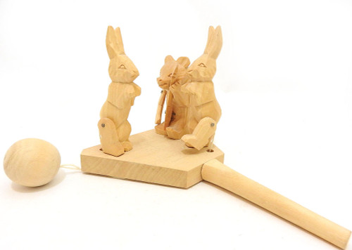 In a Forest Clearing (На Лесной Полянке). Bear plays his balalaika while two rabbits dance. Cute ball activated toy.  "Made in Russia" purple stamp together with Bogorodsk stamp on the bottom. Dated 1998 and signed by the carver. In a Forest Clearing (На Лесной Полянке). Bear plays his balalaika while two rabbits dance. Cute ball activated toy.  "Made in Russia" purple stamp together with Bogorodsk stamp on the bottom. Dated 1998 and signed by the carver.