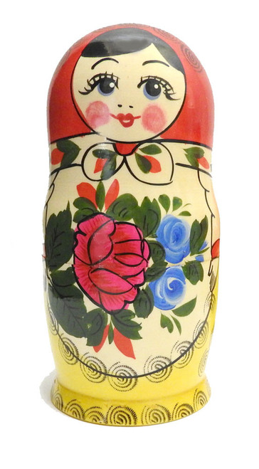 Semenov Matryoshka (Россияночка).  A traditional Semenov matryoshka that goes by the name of Rossiyanochka (Россияночка) or Mashenka (Машенька), which are interchangeable and endearing terms.  This is the 7-piece version and is 6¾" in height. A popular set and nice quality. Hand painted in Russia. Each will be different. Semenov Matryoshka (Россияночка).  A traditional Semenov matryoshka that goes by the name of Rossiyanochka (Россияночка) or Mashenka (Машенька), which are interchangeable and endearing terms.  This is the 7-piece version and is 6¾" in height. A popular set and nice quality. Hand painted in Russia. Each will be different.
