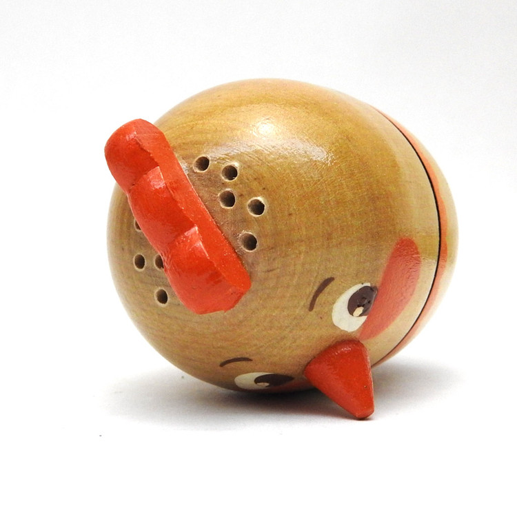 Salt Shaker "Kurochka Ryaba" ("Курочка Ряба"). An enchanted hen lays a golden egg for an elderly couple. They unsuccessfully attempt to open it. A mouse runs past the egg and with a swipe of its tail, breaks it. The old couple are shattered by this development, but Ryaba tells them: "Don't be sad, I'll lay a new egg, not one of gold, but a simple white one." The story is at least 150 years old and there are versions in Ukraine, Poland, Romania, Serbia and many other other cultures, including the Baltic and the Slovak cultures.  Tver, late 20th century. Painted wood. 3" in height.