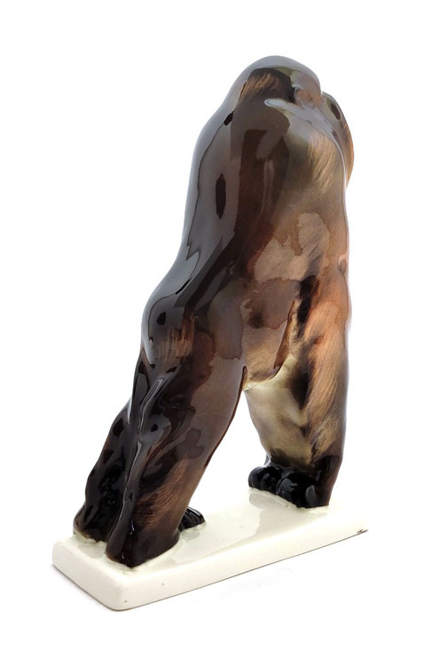 Orangutan (Орангутанг). Orangutans are intelligent great apes that can be found most of the time in the rainforests of Borneo and Sumatra. They have proportionally long arms and short legs and their hair is reddish-brown. This piece is 7½" x 5" and was hand painted at the Lomonosov Porcelain Factory and marked with the factory backstamp. Two talented artists collaborated to produce many of the "Porcelain Zoo" animal sculptures. Porcelain painter Viktor Zhbanov and sculptor/modeler Pavel Veselov. The fruit of their cooperation produced unique figures that are natural and distinctive in their poses.