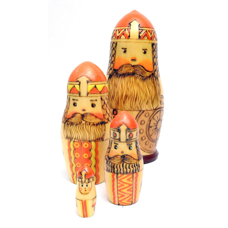 Bogatyrs and the Heiress to the Throne (Богатыри и наследница престола) Matryoshka Doll from Kalinin (Tver)