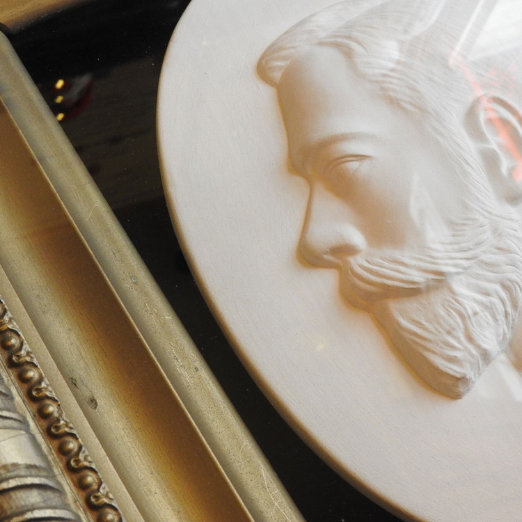 Close up Plaster profile of Tsar Nicholas II in antique frame.