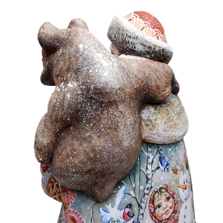Grandfather Frost with Children and Bear Cub. (Дед Мороз с детьми и медвежонком) Large Decorated Christmas Carving