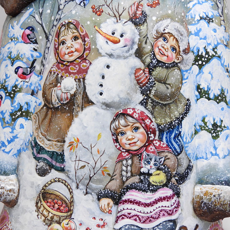 Grandfather Frost with Children and Bear Cub. (Дед Мороз с детьми и медвежонком) Large Decorated Christmas Carving