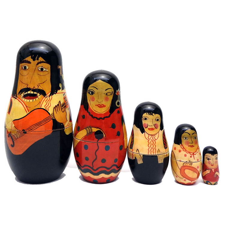 Gypsy Family Nesting Doll from India hand made and hand painted