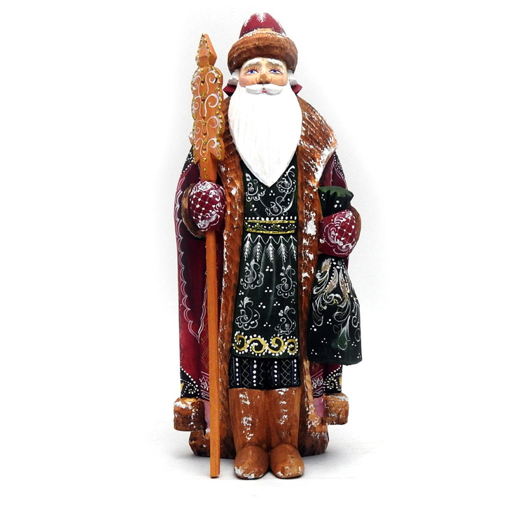 Grandfather Frost Wearing Traditional Russian Boots (Дед Мороз в традиционных русских сапогах) hand carved and painted in Russia
