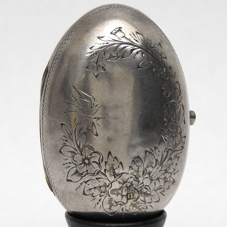 Antique Pre-Revolutionary Elegant Ladies' Coin Purse. Circa 1890-1908. 84 Russian silver with hallmarks. Small egg-shape with hand engraved floral design.