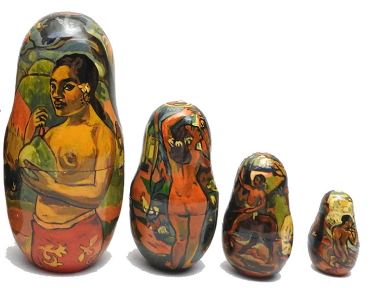 The Paintings of Paul Gauguin (Картины Гогена). 5 nest, signed by the painter, and dated 1993. Painted in Rostov on the Don. Each piece has a polished clear coat of lacquer.