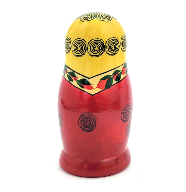 Classic Mashenka (Машенька) Semenov Matryoshka Doll. Mashenka is the diminutive form of Mary and the classic Semenov maiden is known sometimes by this name. Ours has the rectangular orange paper "Made in the USSR" label and was made in the late 1980s. So, what makes this doll a classics? For starters, the faces and fingers on every doll are carefully painted. Attention is given to the colors and the flowers, which are also meticulously painted. Each doll is a smaller version of the previous one and several sport the so-called "fingerprint" swirls. These dolls are not at all what is currently produced in Russia or elsewhere. Vintage dolls reflect a bygone era when artists painted for the sake of the art and for each other. They're just not making them like this one anymore.