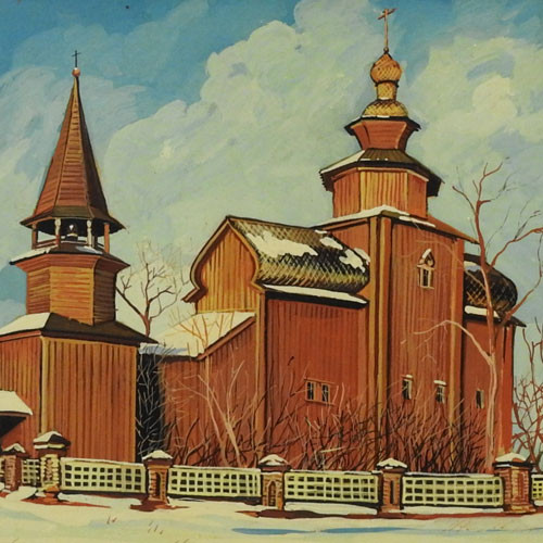 The Church of St. John the Theologian ((церковь Иоанна Богослова на Ишне), built in 1687, is situated within a few miles of Great Rostov on the Ishnya River.  It is a filial church of the Avraamiev Pokrovsky Gorodetsky Monastery (Авраамиев Покровский Городецкий монастырь), built to mark the site where, in the 11th century, the monastery's founder, Venerable Monk Abraham of Galich, a disciple of Saint Sergius of Radonezh, had met St. John the Theologian. The church is an octagon with porches crowned by distinctive bochka roofs and a steepled bell tower set in front of the main building. It is the oldest wooden building in Yaroslavl Oblast.