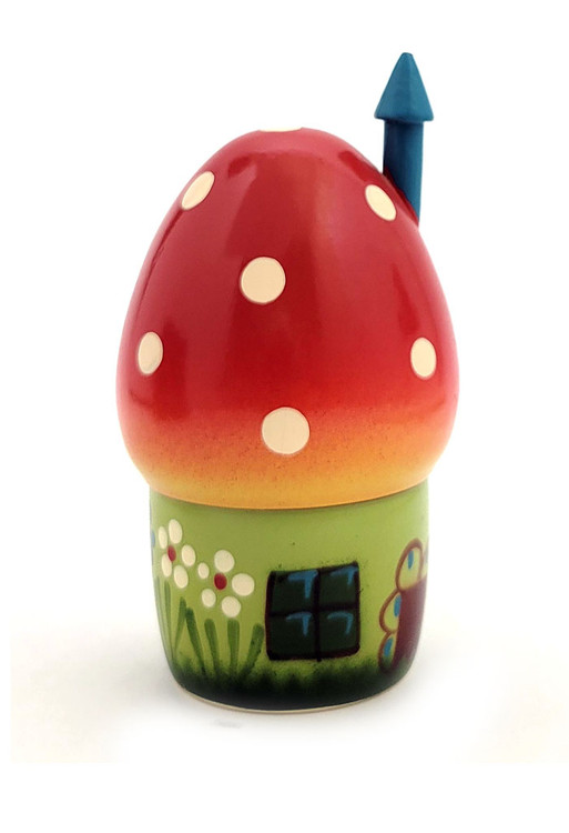 Mushroom House and Ten Gnomes Bowling Toy Set. Vintage Polish nesting toy from the 1980s. Ten colorful wood gnomes and two red wooden balls are housed in a mushroom house. All wood, hand painted. A few decades ago, Polish artisans produced nesting dolls that were exported to the US, as well as elsewhere.  In near fine, virtually unplayed with, complete condition. House is about 5" with chimney stack and gnomes are about 2" in height.