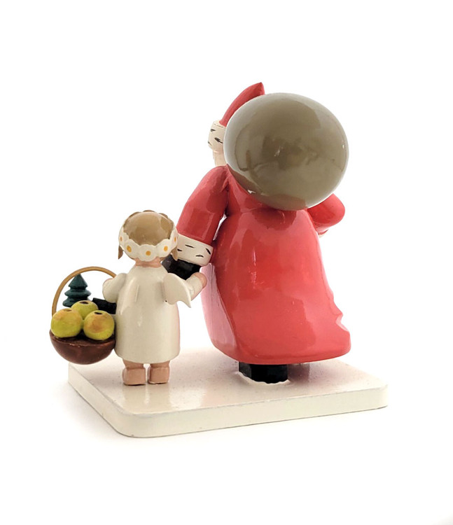 Vintage Erzgebirge Santa with Angel Child Figure. Excellent condition. Santa is 2¾" in height, child about 1½", and 2⅜ width.