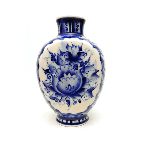 Miniature Flattened Gzhel Bud Vase