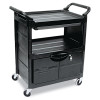 Rubbermaid Commercial Utility Cart With Locking Doors  Two-Shelf  33 63w x 18 63d x 37 75h  Black (RCP 3457 BLA)
