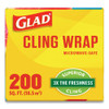 Glad ClingWrap Plastic Wrap  200 Square Foot Roll  Clear  12 Carton (CLO00020CT)