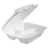 Dart Foam Hinged Lid Container  3-Comp  9 x 9 2 5 x 3  White  100 Bag  2 Bag Carton (DCC90HTPF3R)