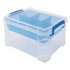 Advantus Super Stacker Divided Storage Box  Clear w Blue Tray Handles  7 1 2 x 10 12x6 5 (AVT37375)