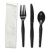 Boardwalk Four-Piece Cutlery Kit  Fork Knife Napkin Teaspoon  Heavyweight  Black  250 Carton (BWKFKTNHWPSBLA)