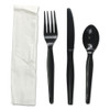 Boardwalk Four-Piece Cutlery Kit  Fork Knife Napkin Teaspoon  Black  250 Carton (BWKFKTNMWPSBLA)