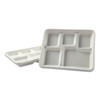 Boardwalk Bagasse Molded Fiber Dinnerware  5-Compartment Tray  8 x 12  White  500 Carton (BWKTRAYWF128)