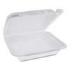 Pactiv Foam Hinged Lid Containers  Dual Tab Lock Happy Face  8 x 7 75 x 2 25  1-Compartment  White  200 Carton (PCTYHD18SS00200)