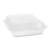 Pactiv Foam Hinged Lid Containers  Dual Tab Lock Happy Face  8 x 7 75 x 2 25  1-Compartment  White  200 Carton (PCTYHD18SS00200)