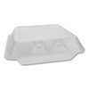 Pactiv SmartLock Foam Hinged Containers  Large  9 x 9 25 x 3 25  3-Compartment  White  150 Carton (PCTYHLW09030000)