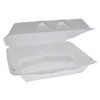 Pactiv SmartLock Foam Hinged Containers  X-Large  9 5 x 10 5 x 3 25  3-Compartment  White  250 Carton (PCTYHLW10030000)