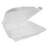 Pactiv Foam Hinged Lid Containers  Dual Tab Lock Economy  9 13 x 9 x 3 25  3-Compartment  White  150 Carton (PCTYTD19903ECON)