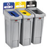 Rubbermaid Commercial Slim Jim Recycling Station Kit  69 gal  3-Stream Landfill Paper Bottles Cans (RCP2007917)
