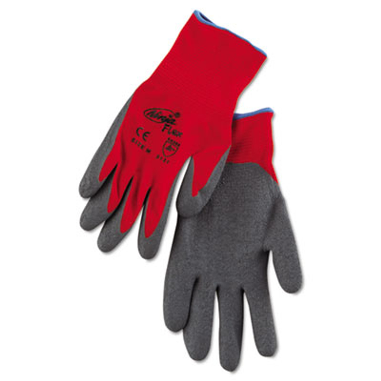 Memphis Ninja Flex Latex-Coated-Palm Gloves, Nylon Shell, Medium, Red/Gray