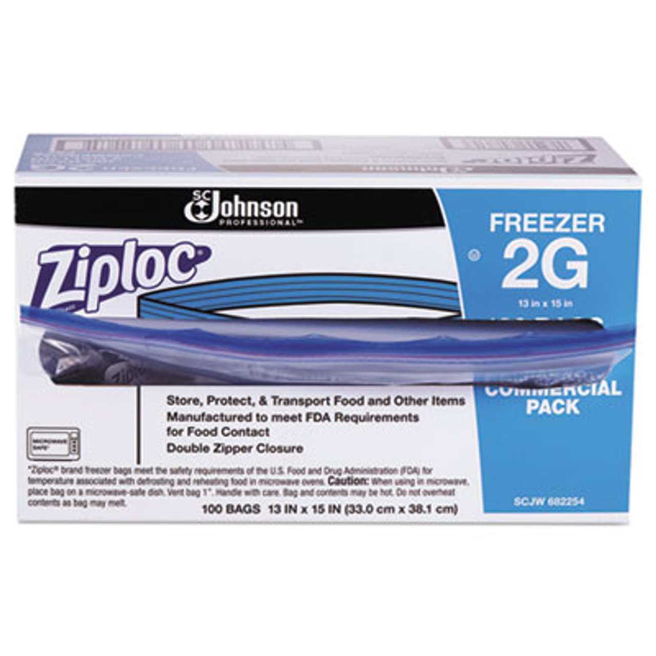 Ziploc Commercial Resealable Freezer Bag Zipper 2gal 13 x 15 1/2 Clear 100  