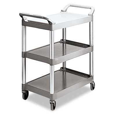 Rubbermaid Commercial Economy Plastic Cart  Three-Shelf  18 63w x 33 63d x 37 75h  Platinum (RCP 3424-88 PLA)