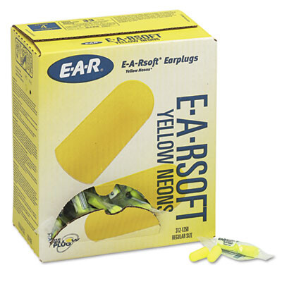 3M EA  AA  Rsoft Yellow Neon Soft Foam Earplugs  Uncorded  Regular Size  200 Pairs (MMM3121250)