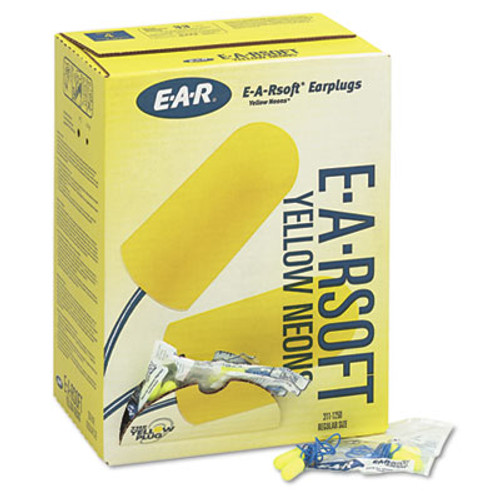 3M EA  AA  Rsoft Yellow Neon Soft Foam Earplugs  Corded  Regular Size  200 Pairs (MMM3111250)