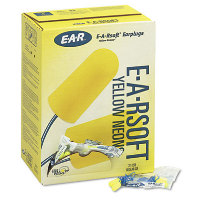 3M EA  AA  Rsoft Yellow Neon Soft Foam Earplugs  Corded  Regular Size  200 Pairs (MMM3111250)