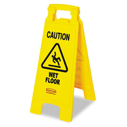 Rubbermaid Commercial Caution Wet Floor Floor Sign  Plastic  11 x 12 x 25  Bright Yellow (RCP 6112-77 YEL)