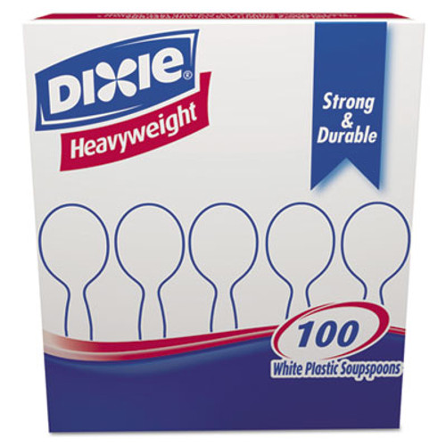 Dixie Plastic Cutlery  Heavyweight Soup Spoons  White  100 Box (DXESH207)