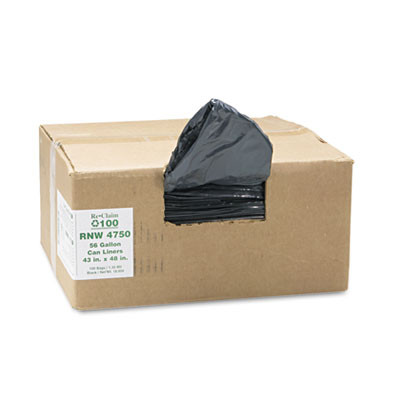 Earthsense Commercial Linear Low Density Recycled Can Liners  56 gal  1 25 mil  43  x 48   Black  100 Carton (WEB RNW4750)
