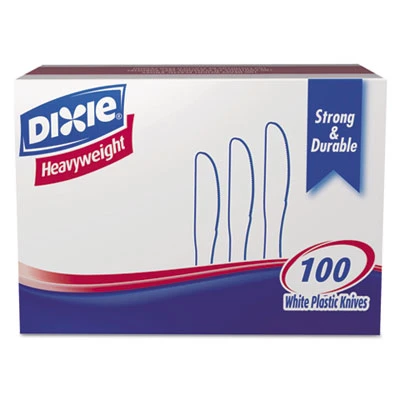 Dixie Plastic Cutlery  Heavyweight Knives  White  100 Box (DXEKH207)