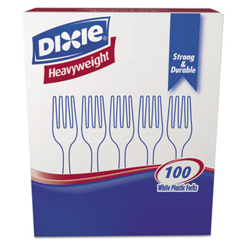 Dixie Plastic Cutlery  Heavyweight Forks  White  100 Box (DXEFH207)