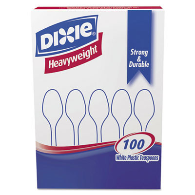 Dixie Plastic Cutlery  Heavyweight Teaspoons  White  100 Box (DXETH207)