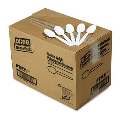 Dixie Plastic Cutlery  Mediumweight Teaspoons  White  1 000 Carton (DIX PTM21)