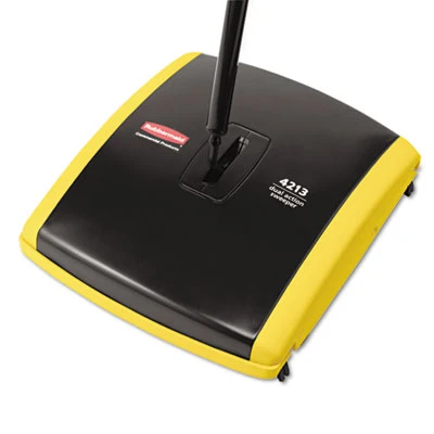 Rubbermaid Commercial Dual Action Sweeper  Boar Nylon Bristles  44  Steel Plastic Handle  Black Yellow (RCP 4213-88 BLA)