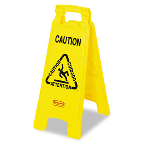 Rubbermaid Commercial Multilingual  Caution  Floor Sign  Plastic  11 x 12 x 25  Bright Yellow (RCP 6112 YEL)