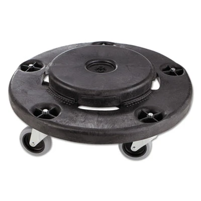 Rubbermaid Commercial Brute Round Twist On Off Dolly  250 lb Capacity  18  dia x 6 63 h  Fits 20-55 Gallon BRUTE Containers  Black (RCP 2640 BLA)