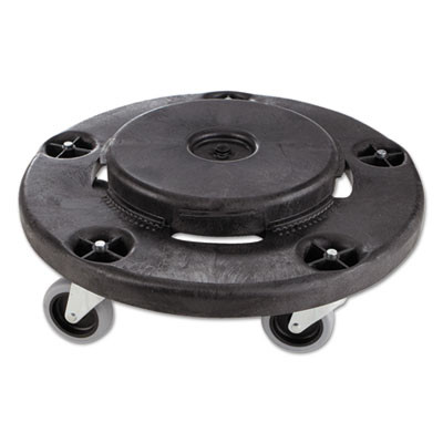 Rubbermaid Commercial Brute Round Twist On Off Dolly  250 lb Capacity  18  dia x 6 63 h  Fits 20-55 Gallon BRUTE Containers  Black (RCP 2640 BLA)