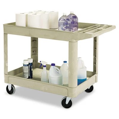 Rubbermaid Commercial Heavy-Duty Utility Cart  Two-Shelf  25 9w x 45 2d x 32 2h  Beige (RCP 4520-88 BEI)
