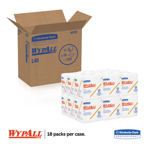 WypAll L40 Towels  1 4 Fold  White  12 1 2 x 12  56 Box  18 Packs Carton (KCC 05701)
